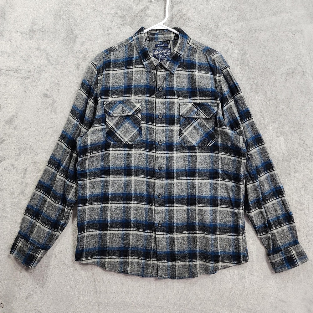 American Rag Shirt Mens XL Gray Plaid Flannel Button Front Long Sleeve Casual
